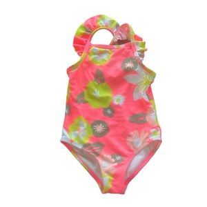 Girl’s Floral Swim Suit Top With Pink Bikini Bottoms Size 2T